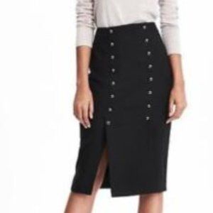 New with tags! Banana Republic High Waist Double Button Midi Skirt in Black (0)